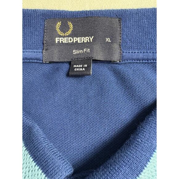 Fred Perry Men's Polo Shirt Slim Fit Blue XL Short Sleeve Cotton Pique - Picture 6 of 9